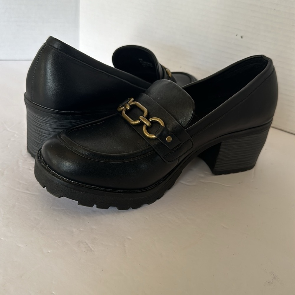 White Mountain Booster Black Chunky Heel Loafers Size 8M - Y2K Vintage Style